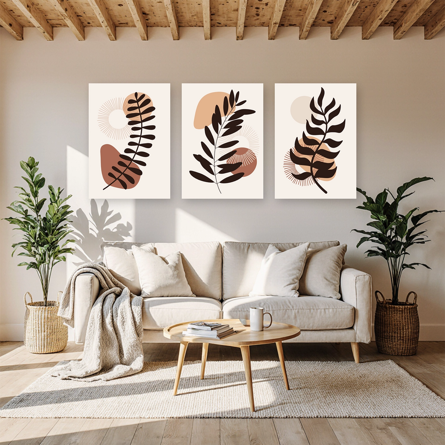 "Warm Abstract Leaves" Wall Art Frame Set