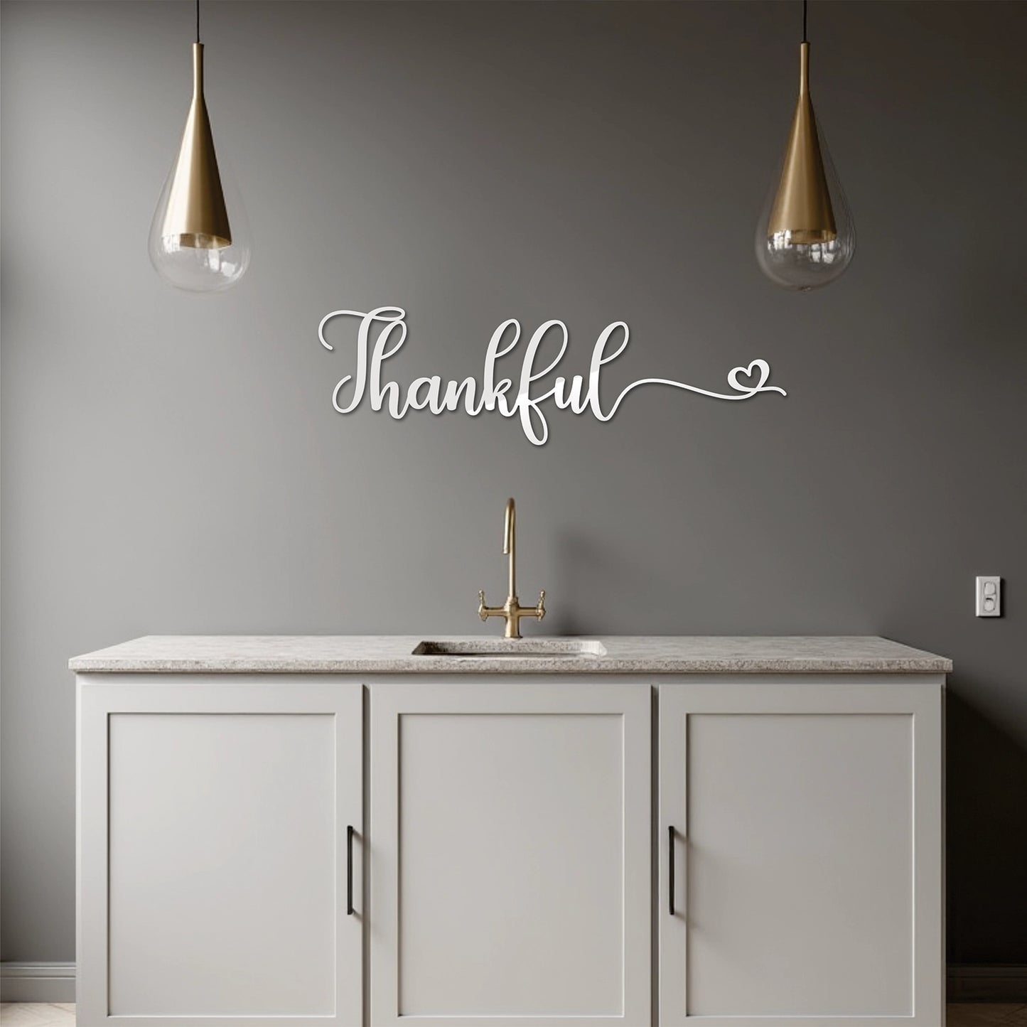 "Thankful" Acrylic Cutout Wall Art (Heart Design)