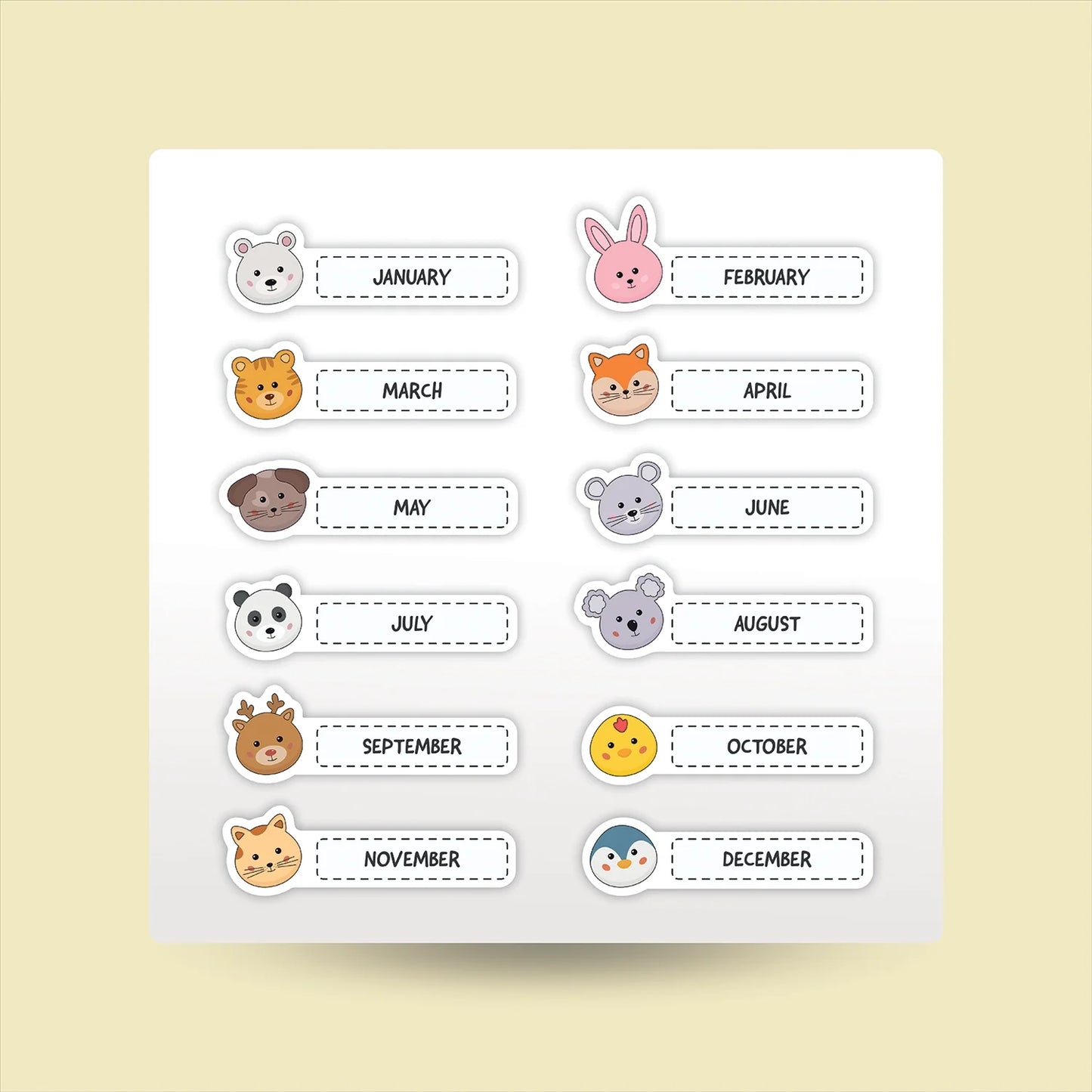 "Animal Months" Kids Sticker Packs