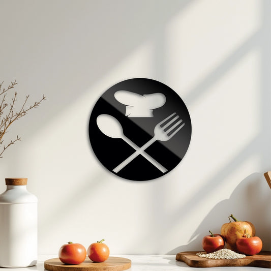 "Chef Cutlery" Acrylic Cutout Wall Art (Cicular Design)