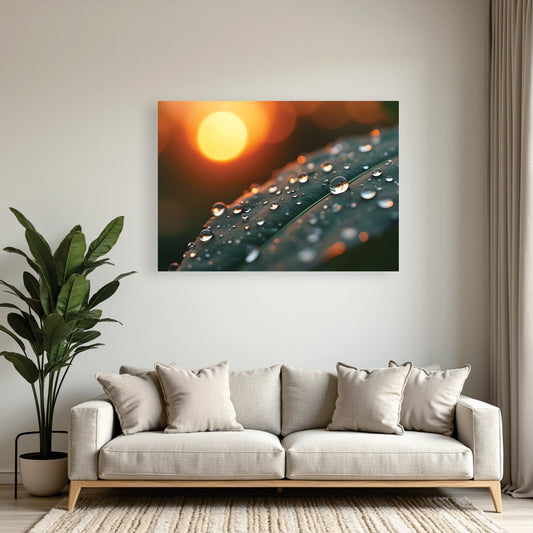 "Sunrise Leaf Droplets" Wall Art Frame