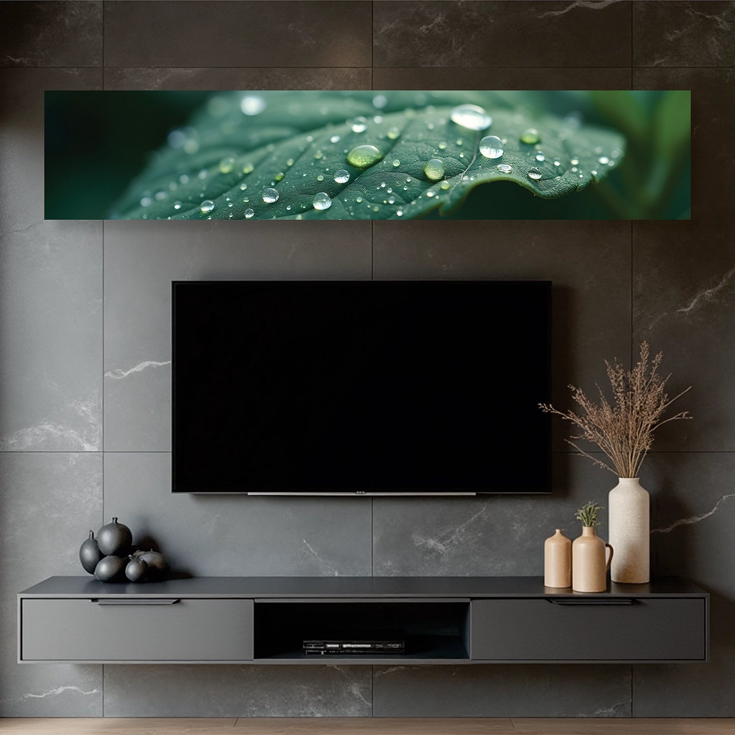 "Leaf Droplets" Panoramic Wall Art Frame