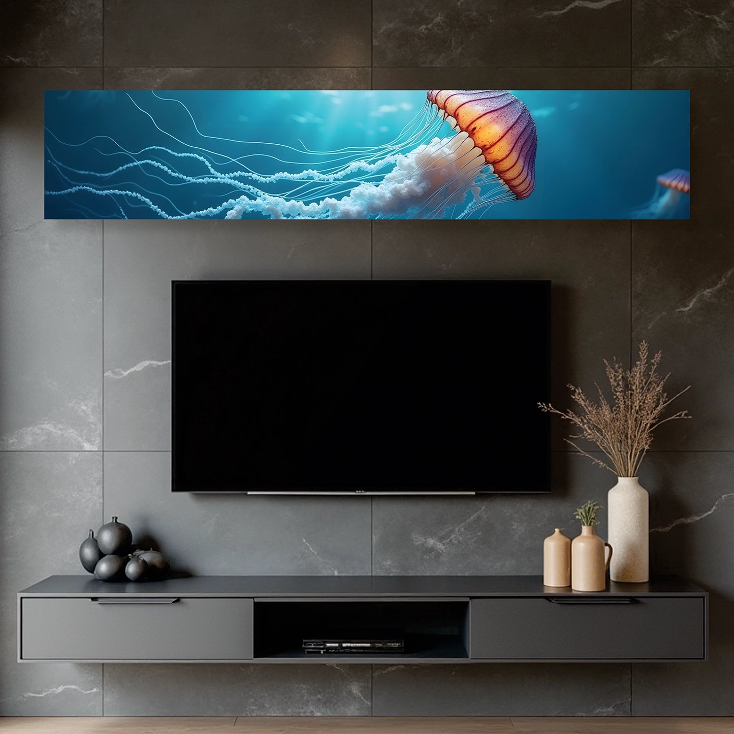 "Ocean Jellyfish" Panoramic Wall Art Frame