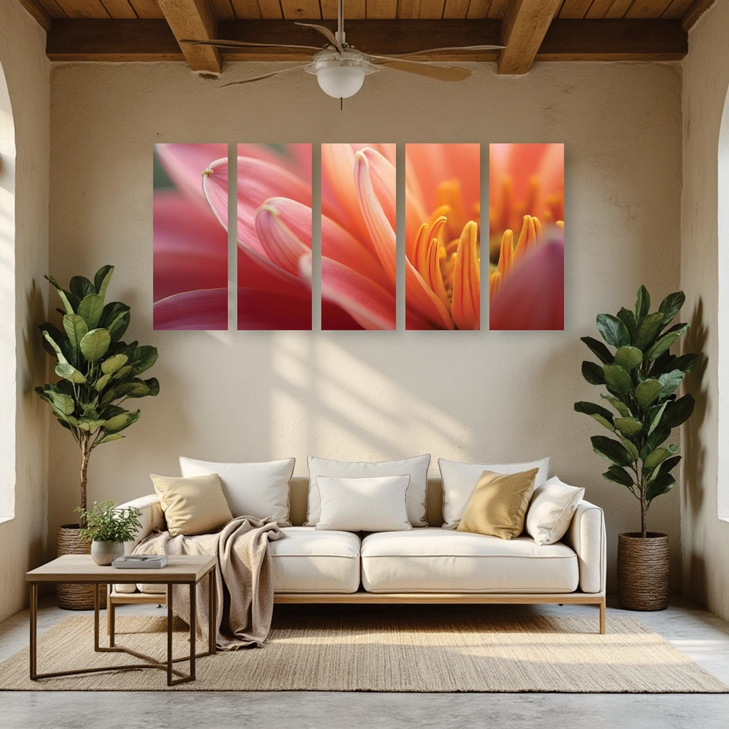 "Flower Bloom" 5 Panel Tiled Wall Art Frames
