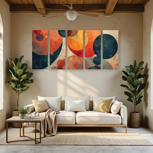 "Abstract Modern Spheres" 5 Panel Tiled Wall Art Frames
