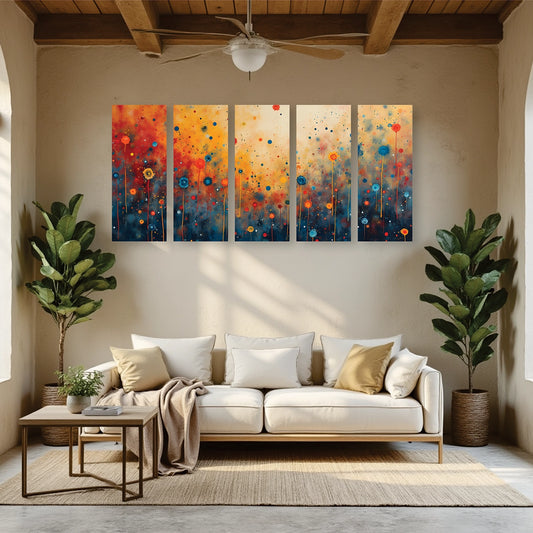 "Dawn Modern Splatter" 5 Panel Tiled Wall Art Frames