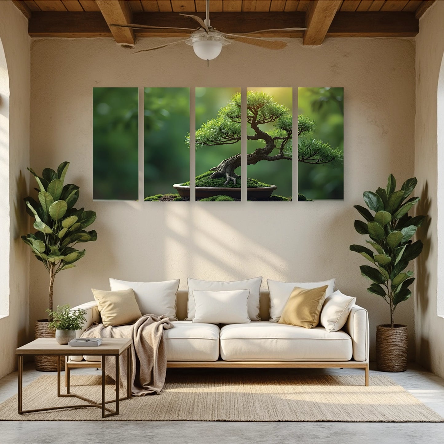 "Zen Bonsai" 5 Panel Tiled Wall Art Frames