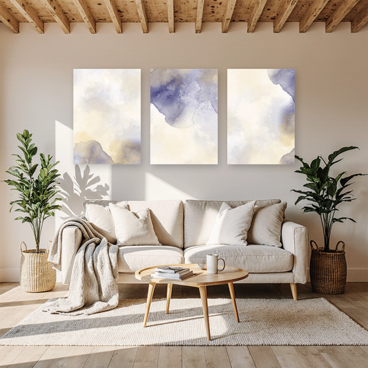 "Muted Clouds Water" Colour Wall Art Frame Set